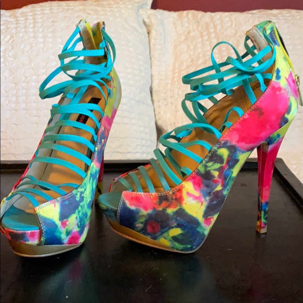Bright multicolored high heels